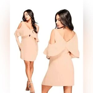 Marciano Peach Pink Long Sleeve Ruffled Mini Summer Party Cocktail Dress XS
